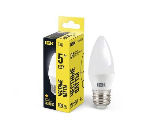 Лампа LED C35 свеча 5Вт 230В 3000К E27 IEK