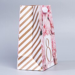 Пакет крафтовый вертикальный «Цветочный» (MS 23 х 18 х 10 см) розовый