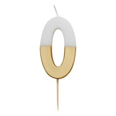 Восковая свеча цифра "0" (бело-золотая)