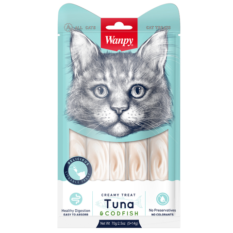 Wanpy Cat лакомство для кошек «нежное пюре» из тунца и трески 70 г