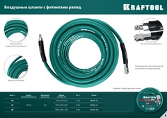 KRAFTOOL 20 м, 8 х 12 мм, 15 бар, воздушный спиральный шланг с фитингами рапид (06590-20)