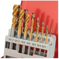 Набор метчиков машинных M3 -M12 HSSE-TiN DIN371/376 (C/2,5P, R45, + сверла) 14пр H-Tools 245052THT