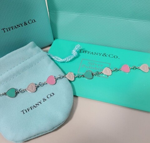 Браслет Tiffany сердечки разноцветные золото