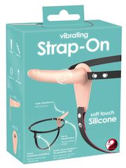 Телесный поясной страпон с вибрацией Vibrating Strap-On - 15,7 см. - 