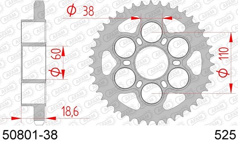50801-38 звезда задняя (ведомая) стальная , 525, AFAM