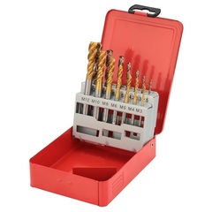 Набор метчиков машинных M3 -M12 HSSE-TiN DIN371/376 (C/2,5P, R45, + сверла) 14пр H-Tools 245052THT