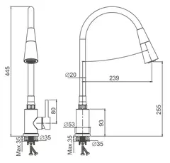 Смеситель для кухни BELZ B74810-3 гибкий излив, нержавеющая сталь, графит
