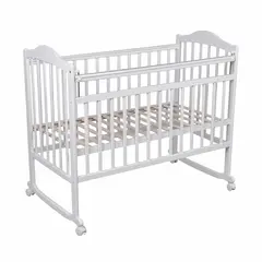 Кровать детская Мой малыш 4 (колесо-качалка, опуск.планка, накладка ПВХ) белый