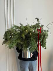 Композиция из хвои объемная в металлической тубе - размер XL арт 4332