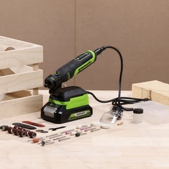 Гравер Greenworks G24RT 24V с базой и оснасткой (52 шт) аккумуляторный, без АКБ и ЗУ