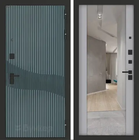 Входная металлическая дверь с зеркалом Бункер B-13 Веллюто верде / зеркало Макси ФЛЗ - 1 Серый софт