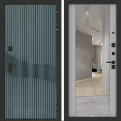 Входная металлическая дверь с зеркалом Бункер B-13 Веллюто верде / зеркало Макси ФЛЗ - 1 Серый софт