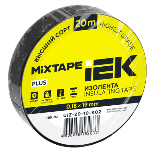 MIXTAPE PLUS Изолента 0,18х19мм черная 20м IEK