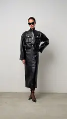 Куртка кожаная с карманами шалевый воротник