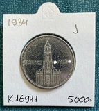 K16911 1934 Германия 5 марок рейхсмарок Кирха подписная J Ag-900, 13.88 gr