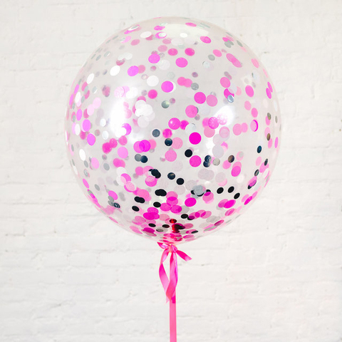 Шар с конфетти 24", розовое+серебро круглое