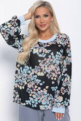 Блуза Шафран (черная/голубые цветы) Б10797 LT Collection