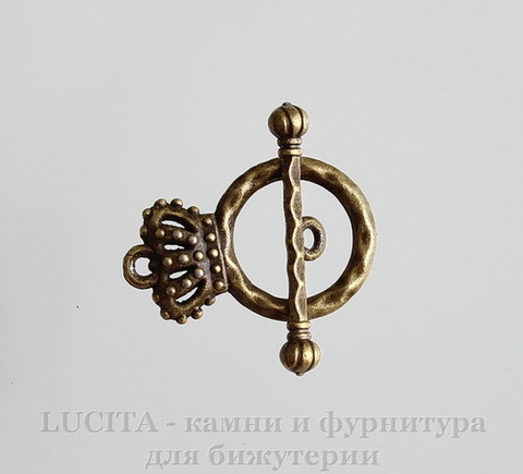 Замок - тоггл из 2х частей "Корона" (цвет - античная бронза) 25х6х4 мм