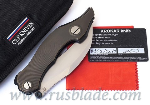 CKF Krokar Raven Ti knife (Konygin, Ti, Zirc, M390) 