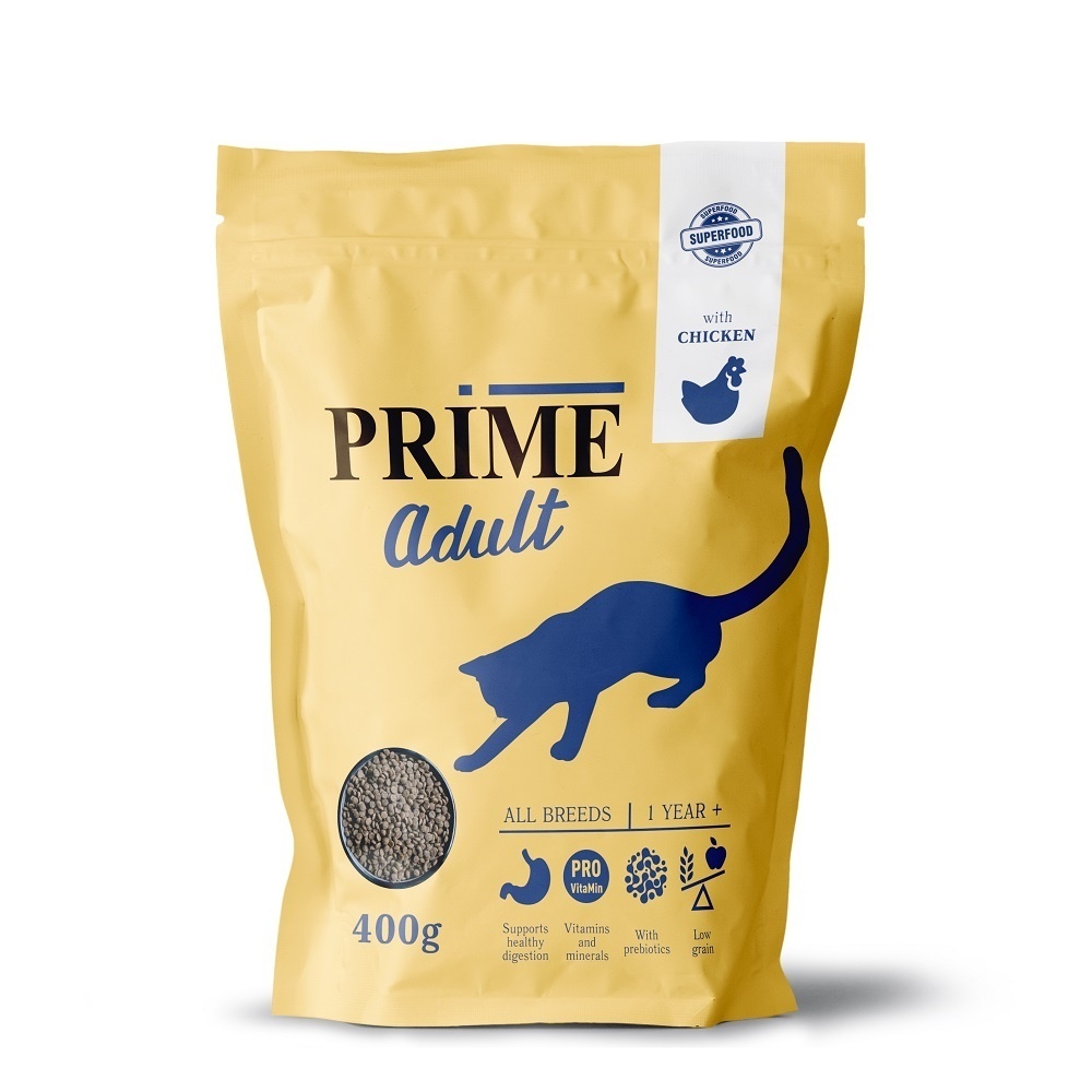 Сухой корм для кошек PRIME ADULT с курицей, 400г – купить за 462 ₽ |  Интернет магазин Корм в дом