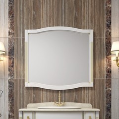 Зеркало ЛАУРА 100, белый с бежевой патиной