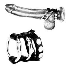 Двойное металлическое кольцо на пенис с регулируемым ремешком - 