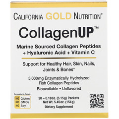 California Gold Nutrition, CollagenUP, морской гидролизованный коллаген с гиалуроновой кислотой и витамином С, без запаха, 30 пакетов, 5,15 г (0,18 унции) каждый