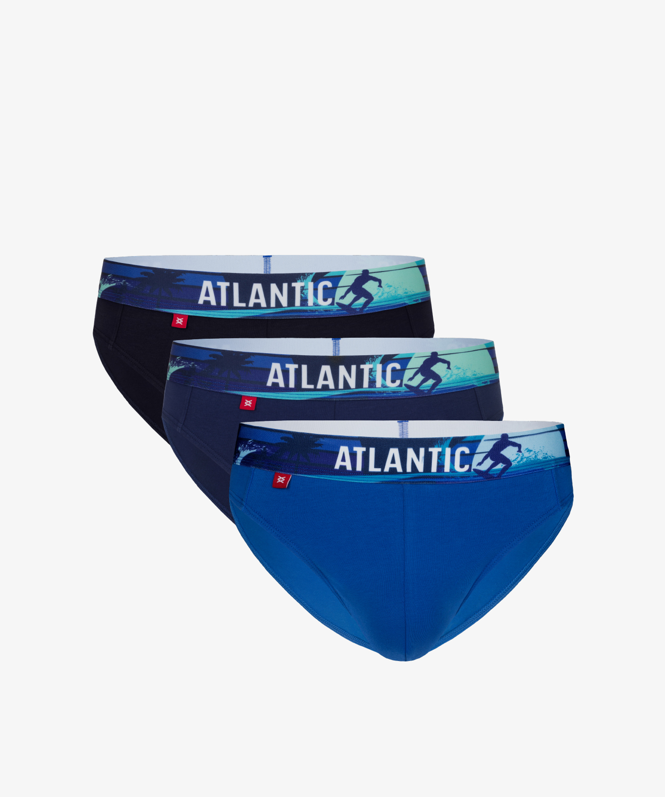 Мужские трусы слипы спорт Atlantic, набор 3 шт., хлопок, темно-синие + темно-голубые + голубые, 3MP-144