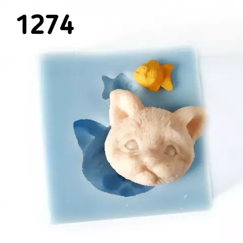 1274 Молд силиконовый. Кот и рыбка. Молд для изготовления куклы (ватной игрушки).