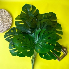 Монстера искусственная, куст 12 веток, евро пластик, зеленая, как живая, 50-58 см