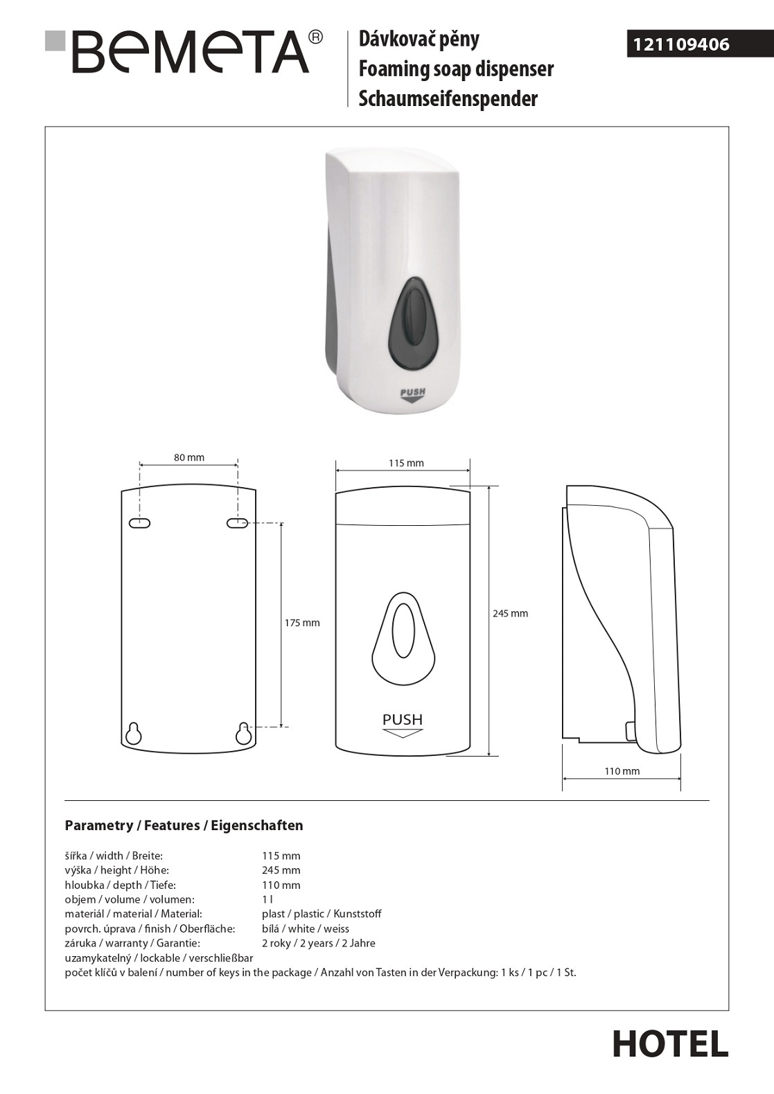 диспенсер жидкого мыла HOTEL 1000 мл