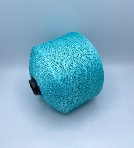 Бобинная пряжа (пр.Италия),Linette Pailletes, 450/100гр, 80% Лен, 20% Полиэстер(пайетка), цвет-Аква+пайетка. арт.36737