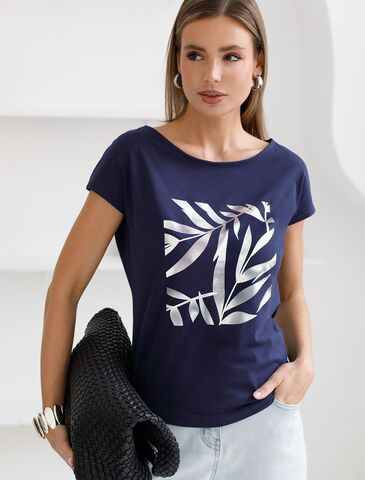 Нарядная футболка с серебристым принтом  D49.134 (131594)