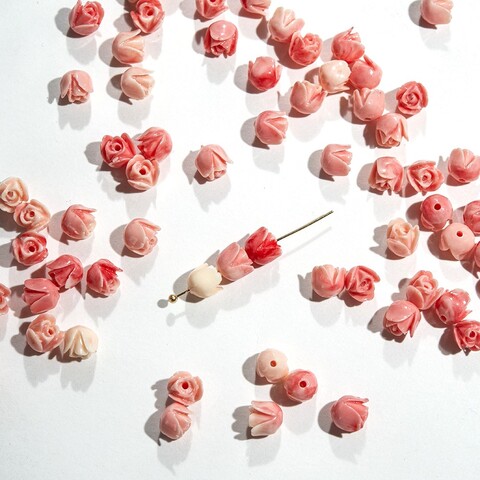 Подвеска резная "Роза", 7мм, продольное отверстие, коралловая пудра
