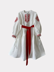 Славяночка. Платье льняное, белое в этностиле с вышивкой PL-422611