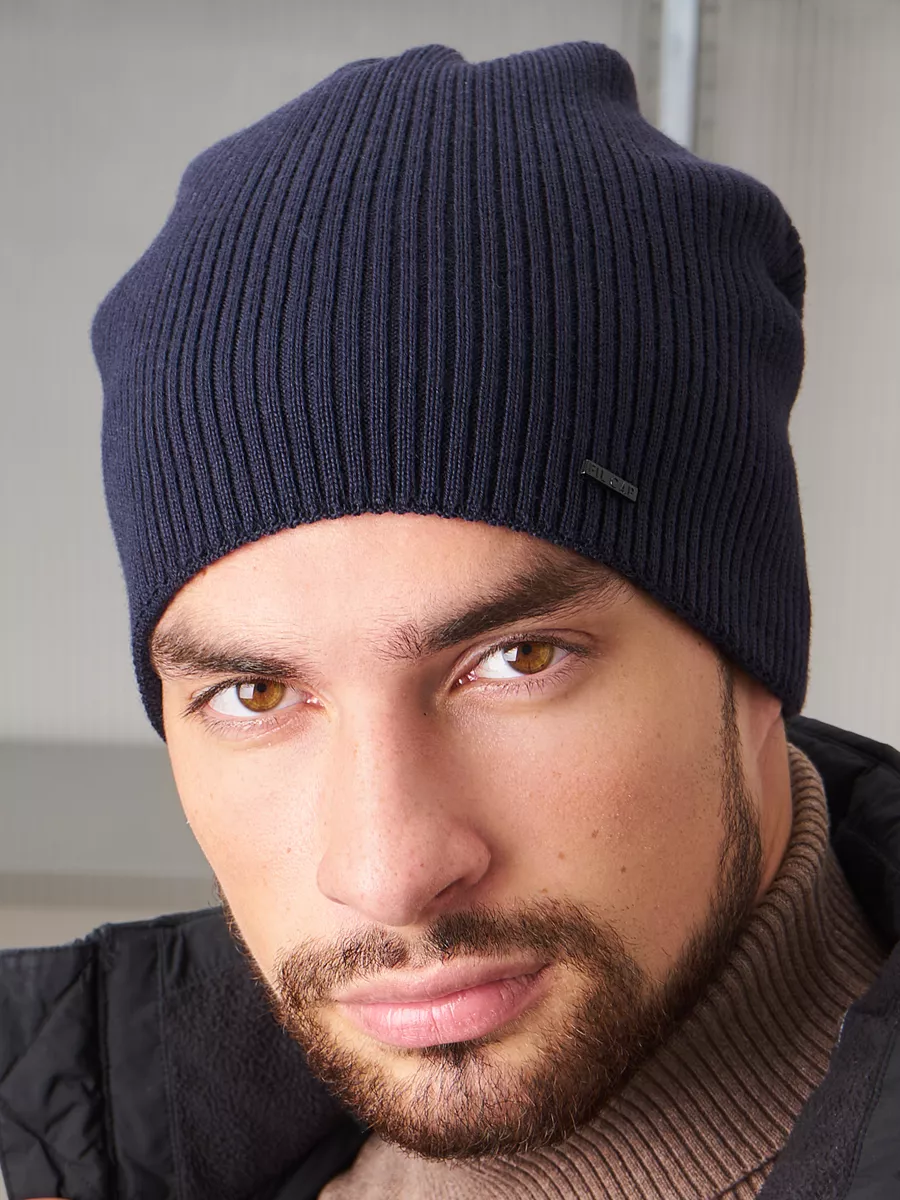 Шапка зимняя на флисе вязаная бини