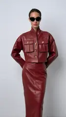 Куртка кожаная с карманами шалевый воротник