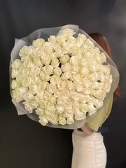 101 Роза White Мондиаль ПРЕМИУМ
