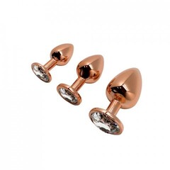 Анальная пробка золотистого цвета с белым кристаллом Tralalo от WOOOMY  (M: 8*3,4 см.)