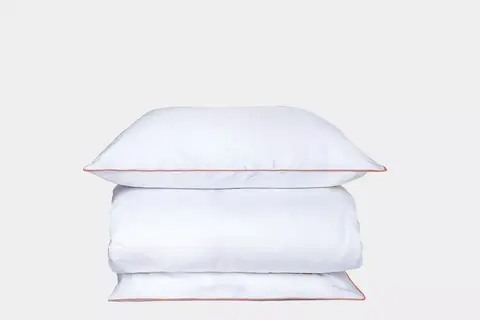 Постельное белье семейное Mollen белое с розово-коралловым кантом