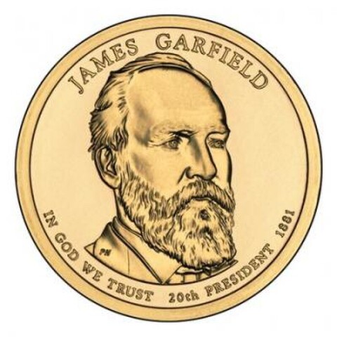 Монета Америки 1 доллар 20-й президент США Джеймс Абрам Гарфилд 2011