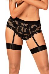 Черные кружевные трусы слипы со съемными ремнями OBSESSIVE EDITYA Garter panties