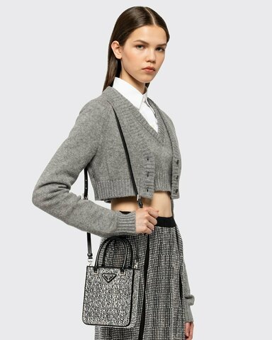 Мини-сумка Prada Duchess с кристаллами серебряный