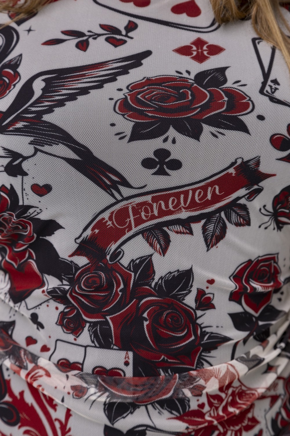 Платье из сетки, принт red roses