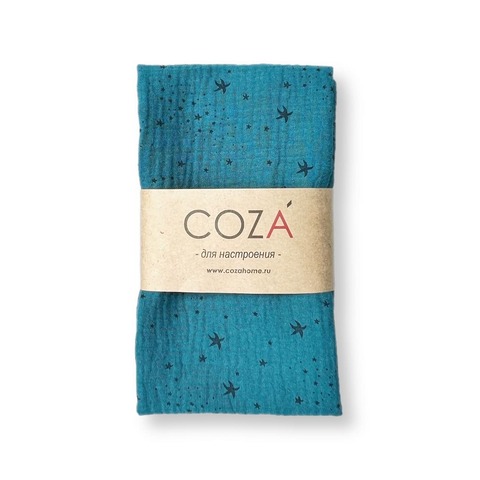 Полотенце COZA, Звезды, синий фон; муслин, 100% хлопок, размер 45х65 см