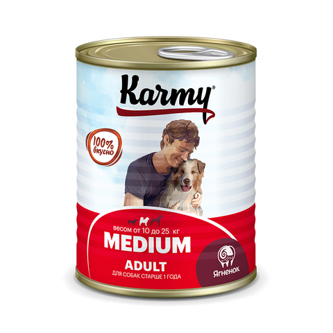 Консервированный корм KARMY, для взрослых собак средних пород, с ягненком, 340 г (Карми)