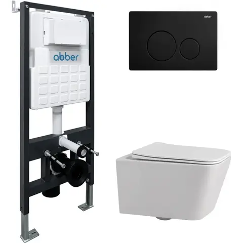 Abber Rechteck AC1201-AC0105-AC0121MB Комплект подвесной Унитаз AC1201 белый с инсталляцией AC0105 и кнопкой AC0121MB Черный