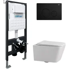 Abber Rechteck AC1201-AC0105-AC0121MB Комплект подвесной Унитаз AC1201 белый с инсталляцией AC0105 и кнопкой AC0121MB Черный фото