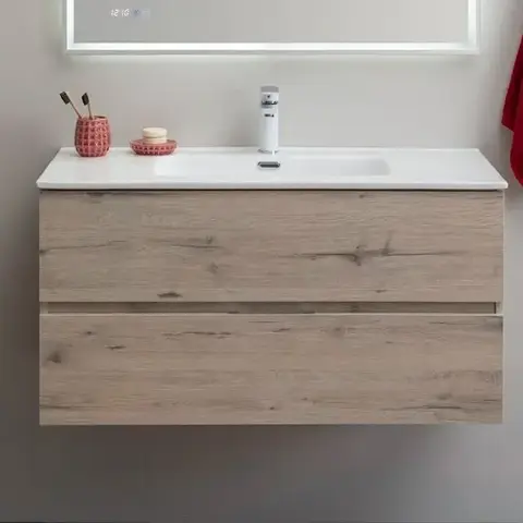Aquanet 274135 Тумба с раковиной Алвита new 100 2 ящ. цв.дуб веллингтон белый (274135)