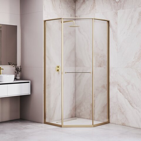 RGW 33328200-16L Душевой уголок 100*100*200 RGW SV-82-Gb "L" Трапеция/Золото браш/Прозрачное/8 мм